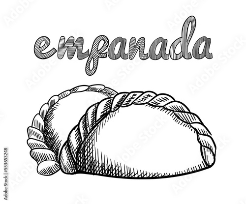 Hand drawn sketch style empanadas. Typical Latino America and spanish fast food. Vector illustration isolated on white background. Best for menu designs, packages.