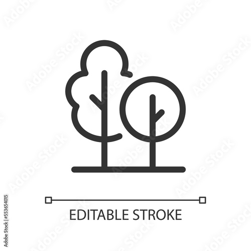 Recreational area and park pixel perfect linear ui icon. Public space. Search on map. GUI, UX design. Outline isolated user interface element for app and web. Editable stroke. Arial font used