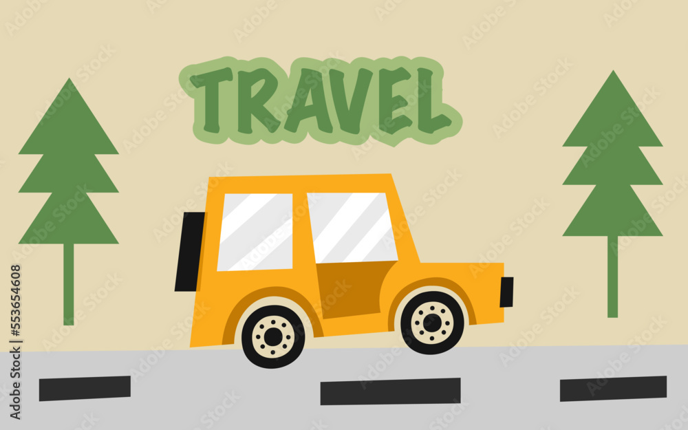 Obraz premium vector cartoon car travel design illustration 