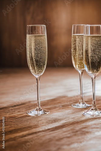 Glasses of champagne on a table at the new yeas eve party photo