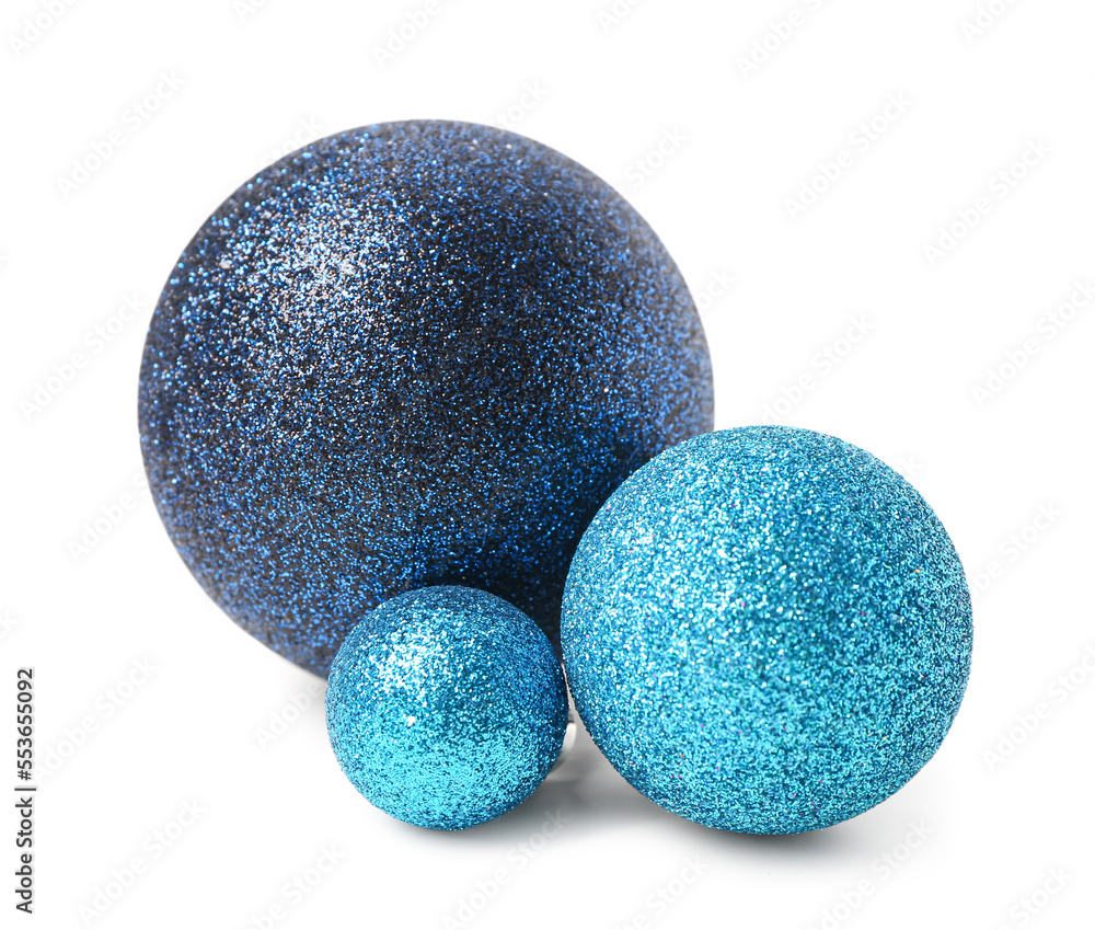 Blue Christmas balls on white background Blue Christmas balls on white background