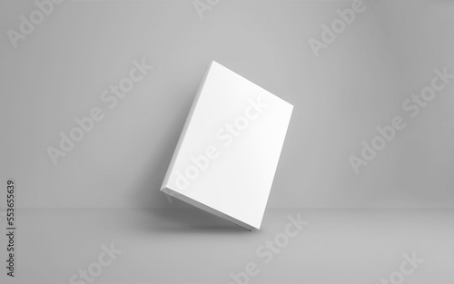 Mockup Blank Cover Of Magazine, Book, Booklet, Brochure. Illustration. Background. Mock Up Template Ready For Your Design. Hardcover Book 3D Mock-Up with shadow falling on an isolated gray wall.