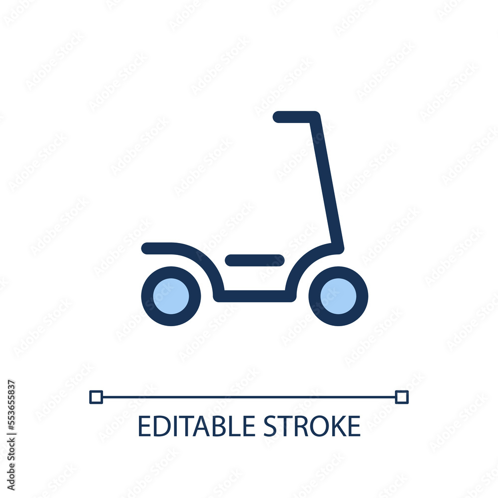 Electric scooter pixel perfect RGB color ui icon. Eco-friendly transport. Simple filled line element. GUI, UX design for mobile app. Vector isolated pictogram. Editable stroke. Arial font used Electric scooter pixel perfect RGB color ui icon. Eco-friendly transport. Simple filled line element. GUI, UX design for mobile app. Vector isolated pictogram. Editable stroke. Arial font used