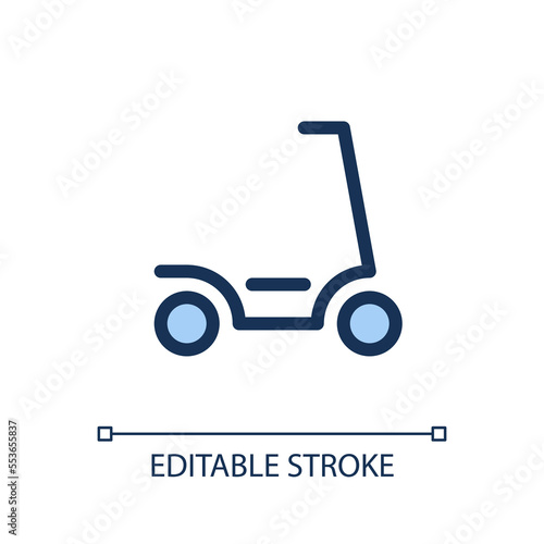 Electric scooter pixel perfect RGB color ui icon. Eco-friendly transport. Simple filled line element. GUI, UX design for mobile app. Vector isolated pictogram. Editable stroke. Arial font used