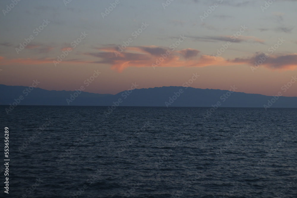 sunset, sea, water, sky, nature, beach, horizon, landscape, cloud, reflection, orange, waves, beautiful, travel, lake