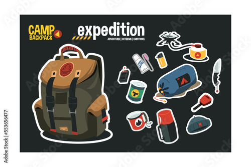 Hiking backpack and camping stickers