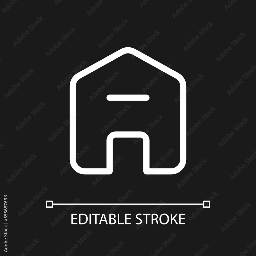 Delete address pixel perfect white linear ui icon for dark theme. Change information online. Vector line pictogram. Isolated user interface symbol for night mode. Editable stroke. Arial font used Delete address pixel perfect white linear ui icon for dark theme. Change information online. Vector line pictogram. Isolated user interface symbol for night mode. Editable stroke. Arial font used