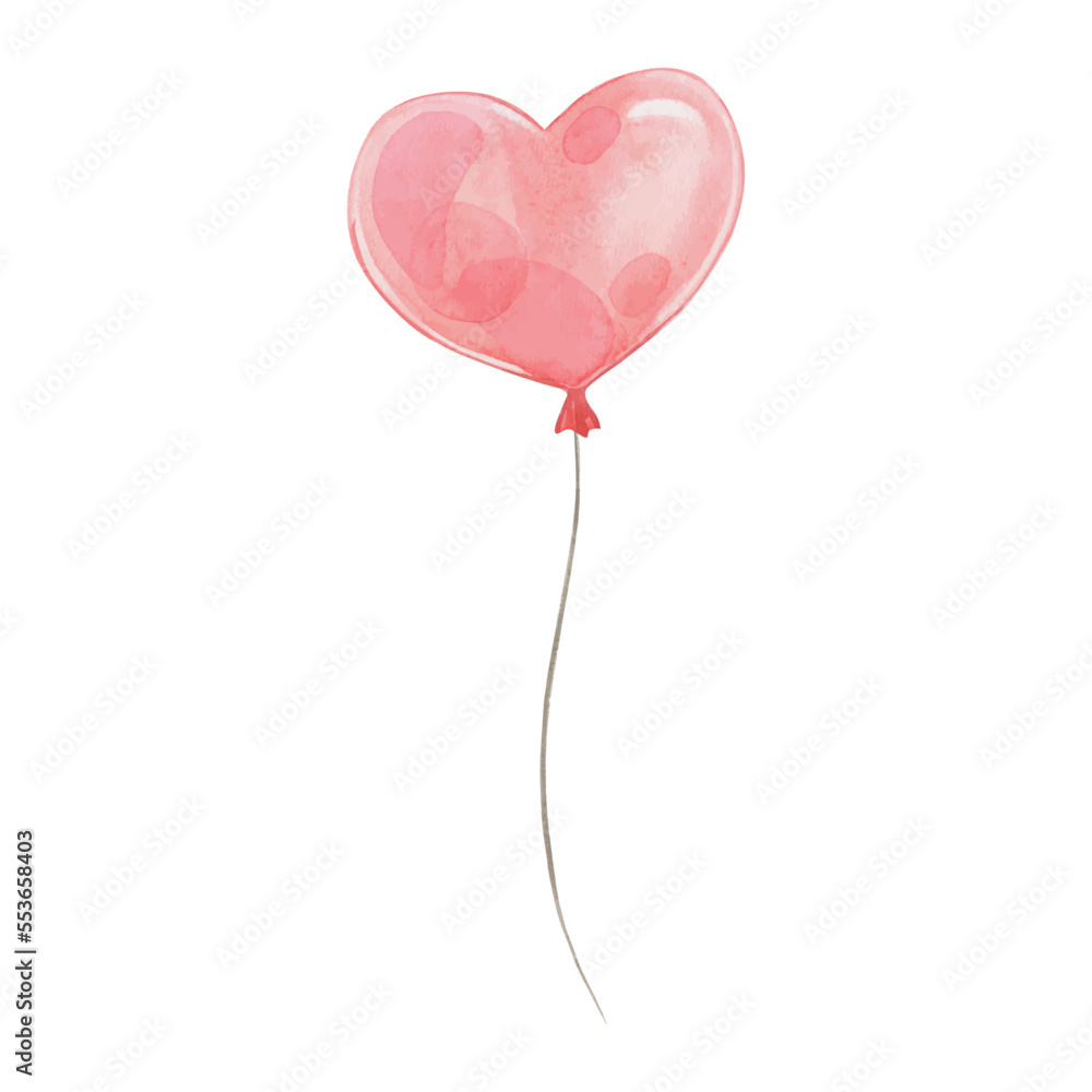 Red heart shaped balloon watercolor painting for Valentines party ...