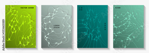 Gorgeous dance party flyers. Rounded waves render textures. Soft magazine vector layouts. Night party posters collection fluid curves graphic design.