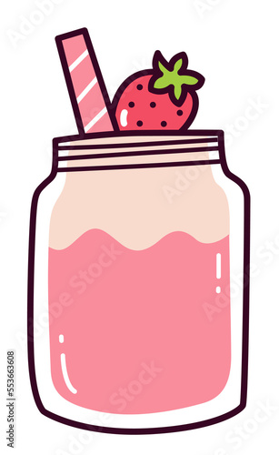 cute strawberry drink with cream sticker style