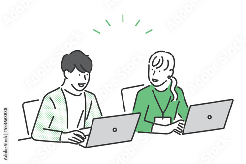 チームで仕事をする男女のビジネスパーソンのイラスト素材