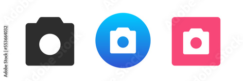 Camera photo multimedia content shooting optical zoom photographing device icon set vector flat