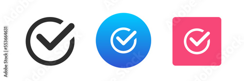 Approved check mark done success vote confirmation icon set vector flat illustration