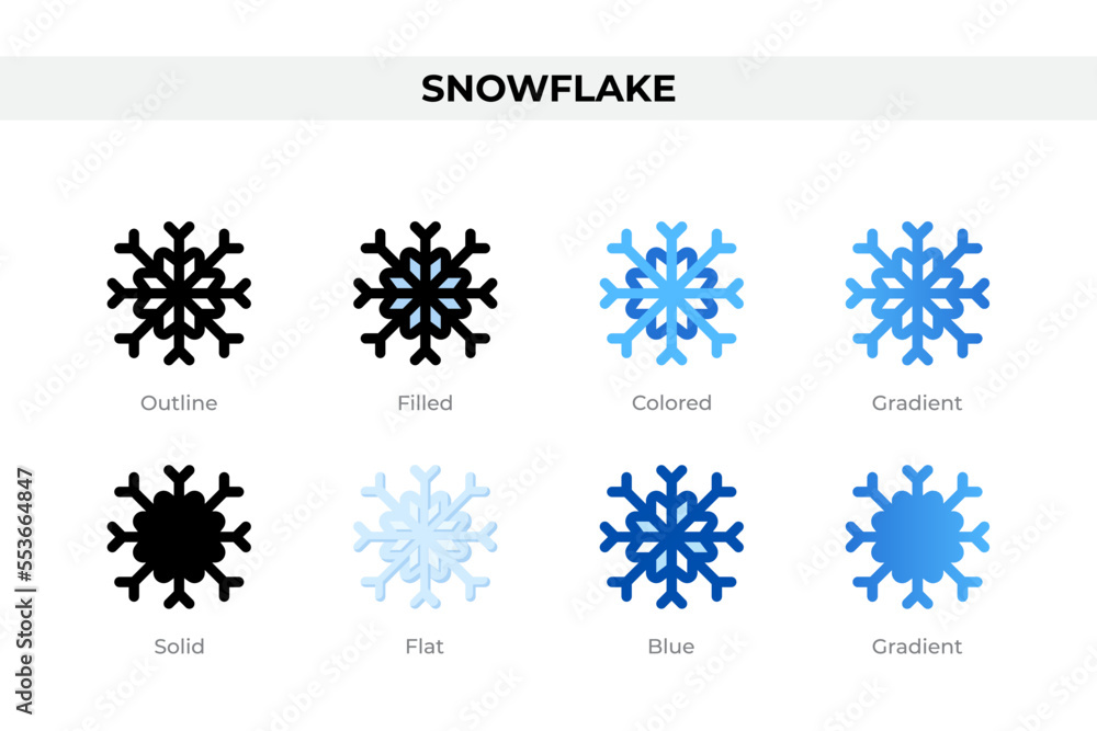 Snowflake icons in different style. Snowflake icons set. Holiday symbol. Different style icons set. Vector illustration Snowflake icons in different style. Snowflake icons set. Holiday symbol. Different style icons set. Vector illustration