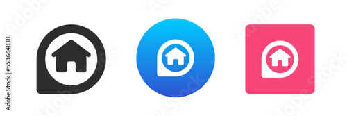 House building map pointer travel destination GPS location route navigation icon set vector flat