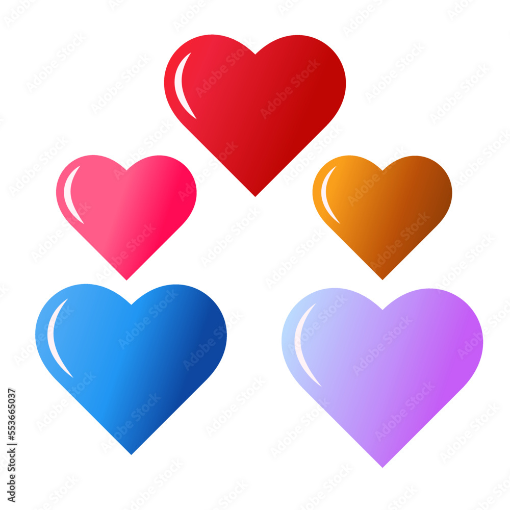 Hearts of various sizes and colors. Vector design. Icons. Valentines.