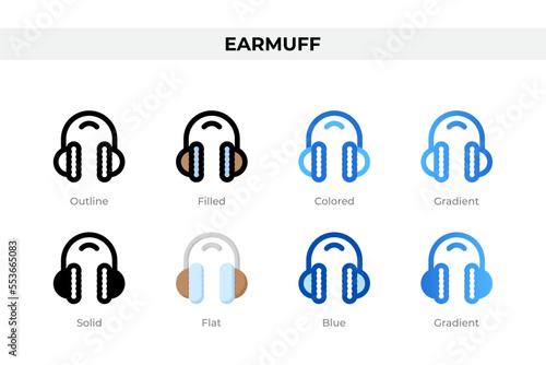Earmuff icons in different style. Earmuff icons set. Holiday symbol. Different style icons set. Vector illustration