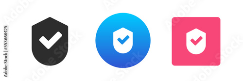Check mark shield approved secure protection insurance identity icon set vector flat illustration