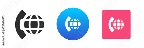 International connection worldwide phone call distance communication icon set vector flat