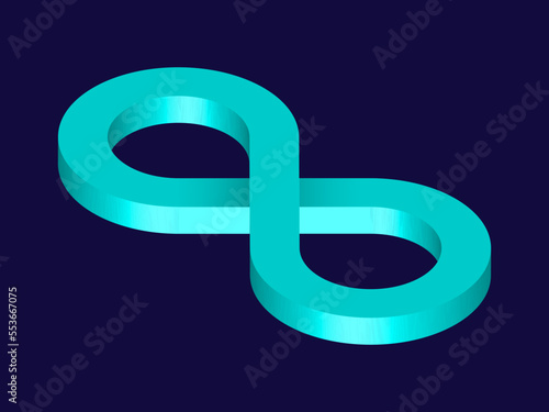 Mint 3D Infinity Symbol on Dark Blue  Background. Endless Vector Logo Design. Concept of infinity for your web site design, logo, app, UI. EPS10.
