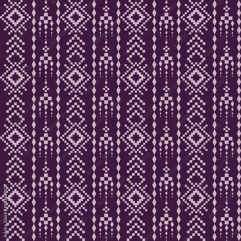 Purple cross stitch traditional ethnic pattern paisley flower Ikat background abstract Aztec African Indonesian Indian seamless pattern for fabric print cloth dress carpet curtains and sarong Purple cross stitch traditional ethnic pattern paisley flower Ikat background abstract Aztec African Indonesian Indian seamless pattern for fabric print cloth dress carpet curtains and sarong