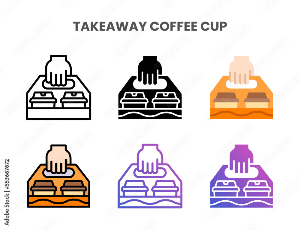 Takeaway Coffee Cup icons vector illustration set line, flat, glyph, outline color gradient. Great for web, app, presentation and more. Editable stroke and pixel perfect. Takeaway Coffee Cup icons vector illustration set line, flat, glyph, outline color gradient. Great for web, app, presentation and more. Editable stroke and pixel perfect.