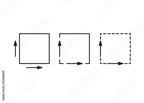 Square meter, size area inside m2 icon set. Measuring surface dimension sign. Measure of place with length and width arrow. Quantity square metre of space. Vector illustration