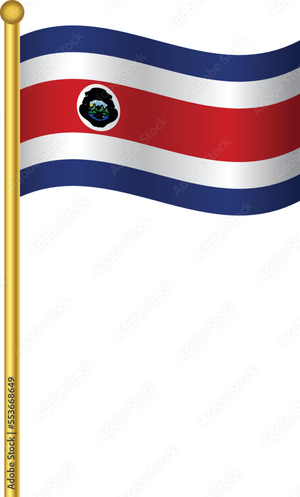 Flag of Costa Rica,Costa Rica flag Golden waving isolated vector illustration eps10.