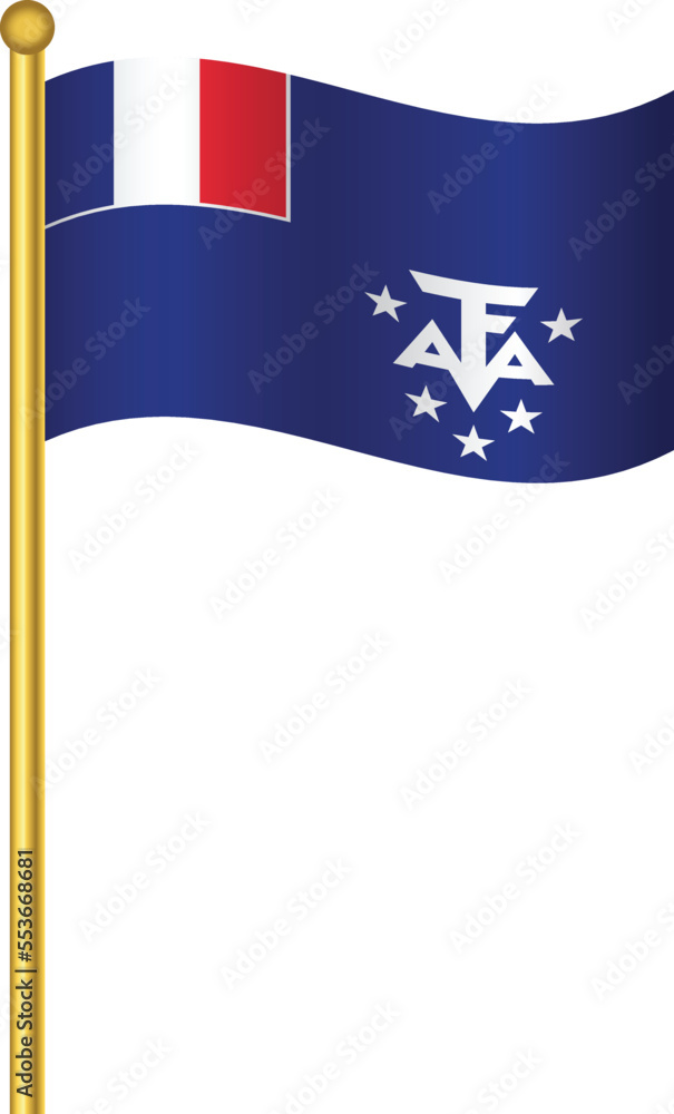 Flag of French Southern and Antarctic Lands ,French Southern and Antarctic Lands flag Golden waving isolated vector illustration eps10. Flag of French Southern and Antarctic Lands ,French Southern and Antarctic Lands flag Golden waving isolated vector illustration eps10.