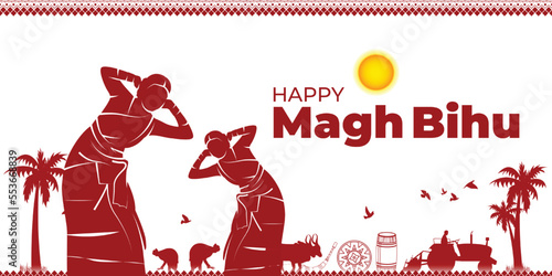 Vector illustration of Happy Bihu, Assamese New Year, Indian traditional festival, Harvest festival of Assam.