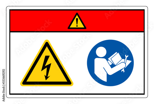 Danger High Voltage Read Technical Manual Before Servicing Symbol Sign, Vector Illustration, Isolate On White Background Label. EPS10