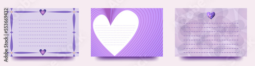 メッセージが書ける ベクターハートイラストの　長方形テンプレート　シンプルなカード/ポストカード/メモ/背景/壁紙/ビジネス