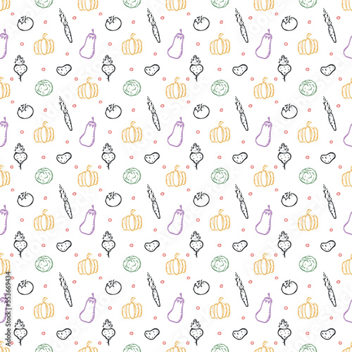 Seamless pattern with vegetable icons. doodle vegetables pattern. Food background