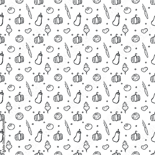 Seamless pattern with vegetable icons. doodle vegetables pattern. Food background