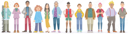 Different gender identity people standing on white background. Vector illustration in flat cartoon style.