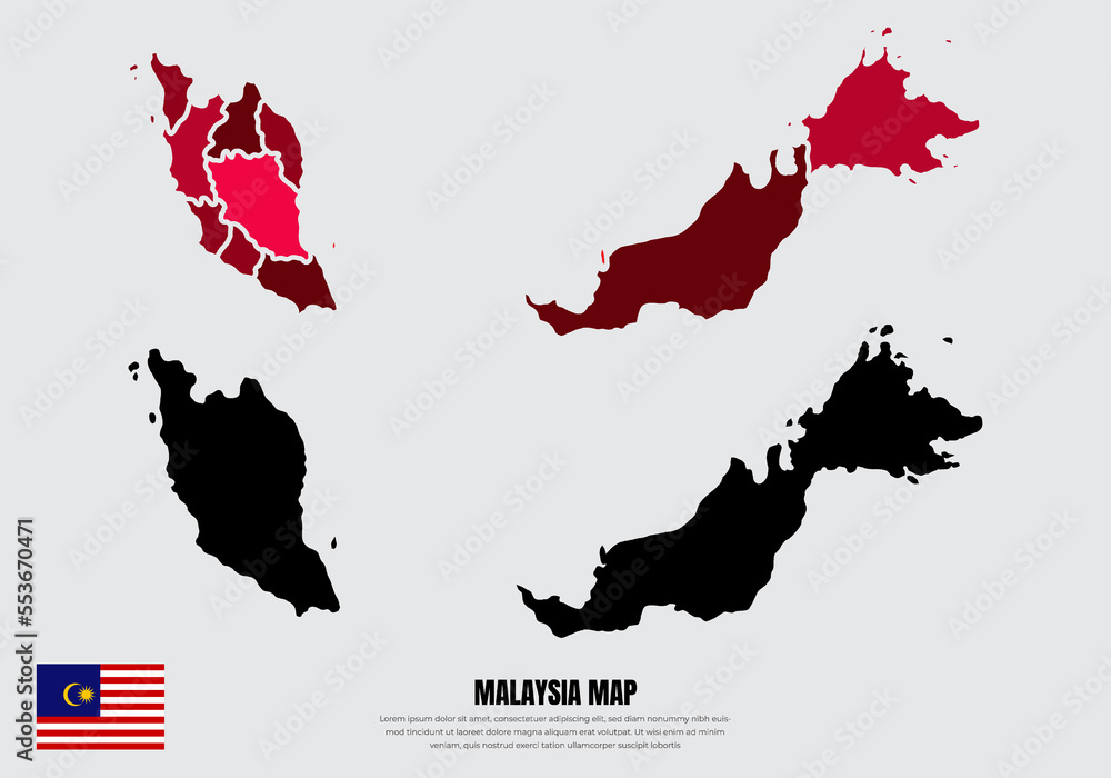 Collection of silhouette Malaysia maps design vector. Malaysia maps