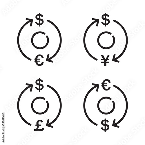 Currency exchange outline icon set flat design isolated.
