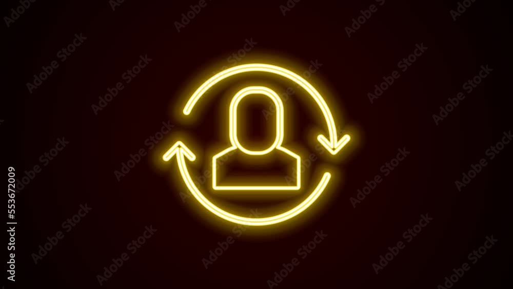Glowing neon line Exchange work icon isolated on black background. Information exchange between people. Employee or people Replacement or swap position concept. 4K Video motion graphic animation Glowing neon line Exchange work icon isolated on black background. Information exchange between people. Employee or people Replacement or swap position concept. 4K Video motion graphic animation
