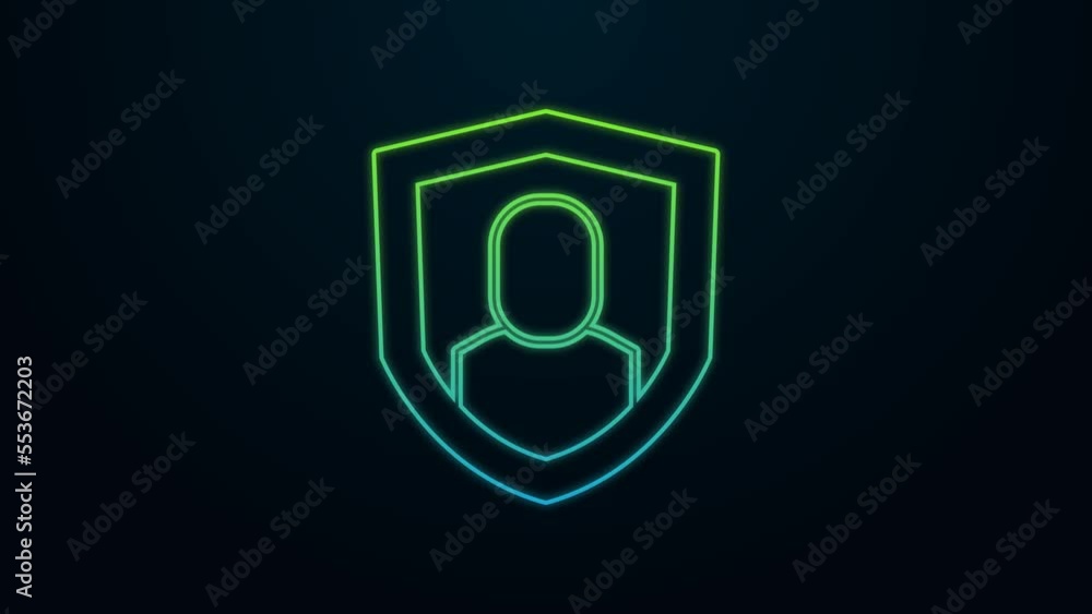 Glowing neon line User protection icon isolated on black background. Secure user login, password protected, personal data protection, authentication. 4K Video motion graphic animation Glowing neon line User protection icon isolated on black background. Secure user login, password protected, personal data protection, authentication. 4K Video motion graphic animation