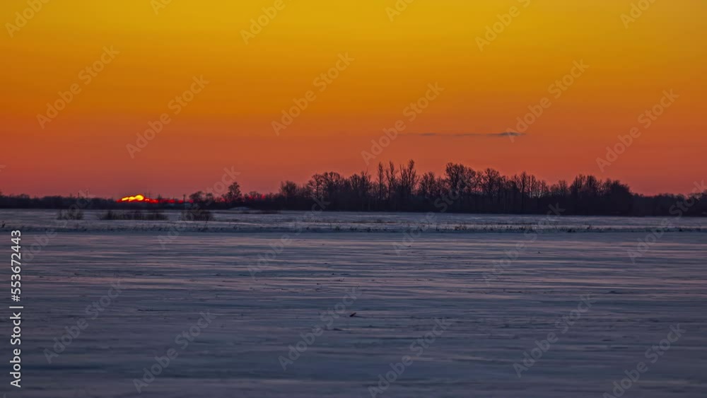 Panoramic view of a swampy area and forest on a beautiful orange sky sunset Panoramic view of a swampy area and forest on a beautiful orange sky sunset