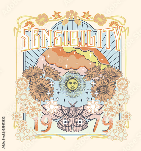 sensibility.Mystic order.Mystery slogan with mystical Snake illustration for t-shirt prints and other uses. Mystical(sun,snake) illustrations.