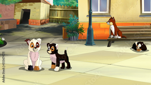 Puppies in the Yard illustration