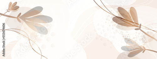White, beige and soft brown background in soothing hues with flower buds and abstract shapes. Vector illustration for text, banners, wallpapers, background, sales, discounts, promotions, etc.