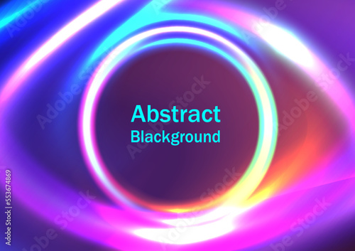 Abstract background, multicolored glowing curves beautifully overlaid. There is space in the middle purple gradient background