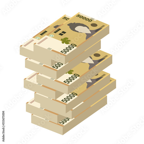 South Korean Won Vector Illustration. South Korea money set bundle banknotes. Paper money 50000 KRW. Flat style. Isolated on white background. Simple minimal design.