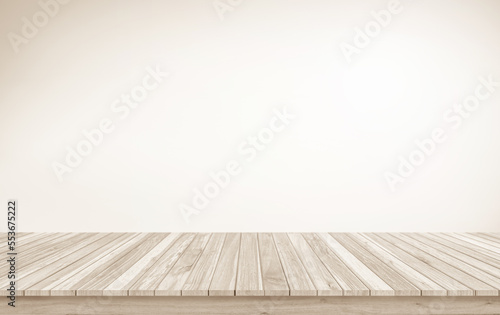 Fotografia Wooden terrace the blurred and Christmas background concept