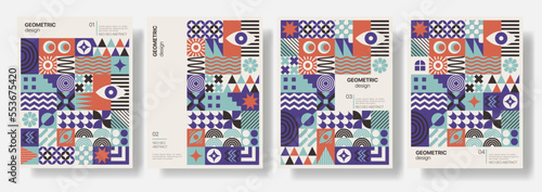 Set of vector illustrations with abstract geometric shapes. Simple minimalist  design. Useful for cover, flyer, poster, prints.