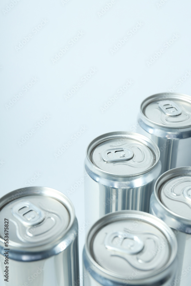 Concept of drink, blank cans, space for text Concept of drink, blank cans, space for text