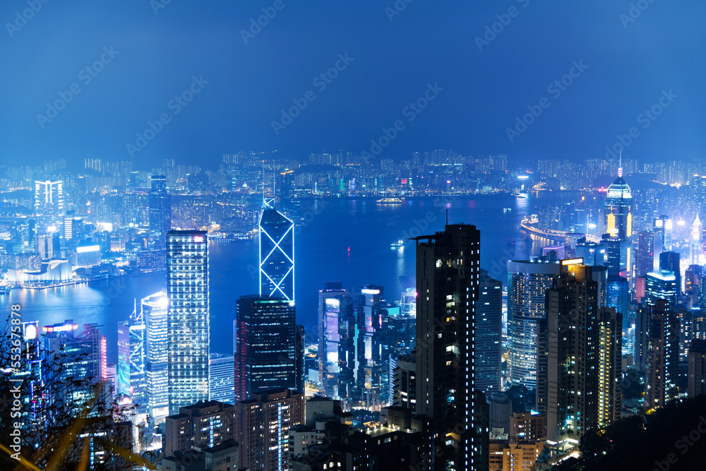 Aerial view of Hong Kong cityscape at night Aerial view of Hong Kong cityscape at night
