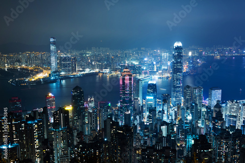 Aerial view of Hong Kong cityscape at night © xy